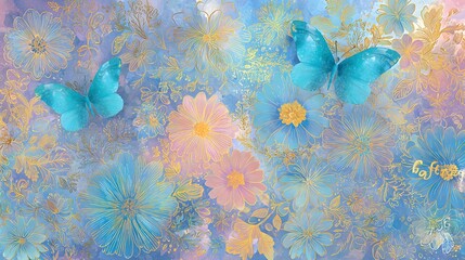 Intricate Cheerful Floral and Butterfly Design Featuring Uplifting "Feel Good" Typography on a Soft Pastel Backdrop Evoking Optimism and Warmth