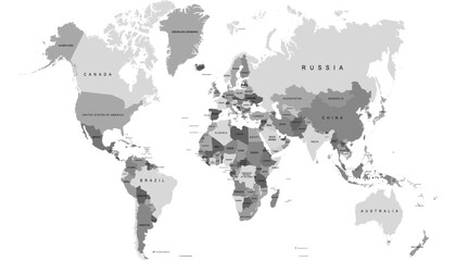 World map. Grey modern vector map. Silhouette map.
