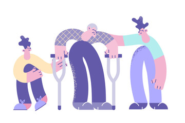 Helping elderly disabled people concept