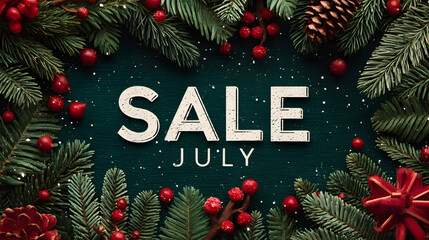 Christmas in July Sale marketing template. Summertime festive discounts holiday promotion offering incredible deals exceptional value joyful bargains merry price reductions.