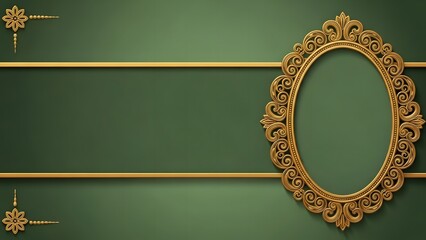 Elegant gold frame on green wall with decorative accents for display