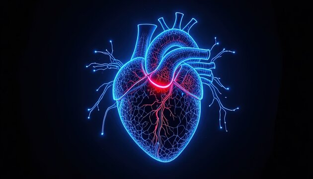 Striking digital illustration of a human heart, perfect for medical presentations and educational materials, showcasing health and vitality in vibrant hues - Powered by Adobe