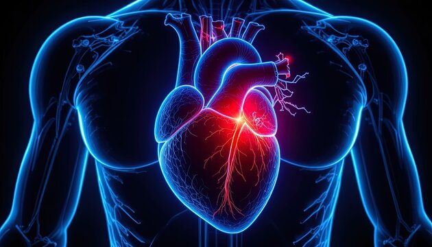 Vibrant anatomical heart illustration showcases cardiovascular system function, ideal for medical education or innovative healthcare marketing campaigns