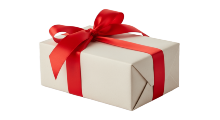 Elegant White Gift Box Wrapped with Shiny Red Ribbon and Bow – Classic Present for Birthdays, Holidays, Christmas, Anniversaries, and Special Occasions – Perfect for Celebration and Festive Marketing