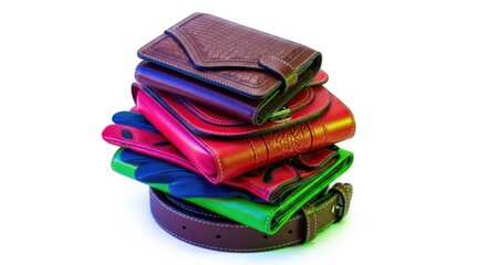 Colorful Leather Wallets and Belts Displayed in Stack for Fashion Accessories