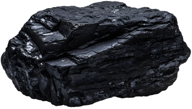 Close up of isolated natural black hard coal stone rock
