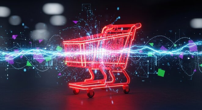 Futuristic Digital Shopping Cart E-commerce Concept