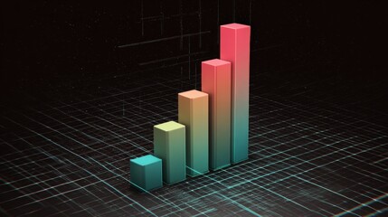 Colorful 3D Bar Graph Rising Over Dark Background, Representing Growth and Success in Business and Financial Analysis, Data Visualization Concept