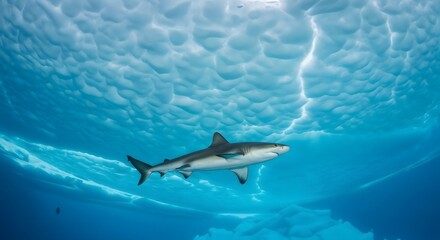 Majestic shark swims beneath sunlit ocean surface
