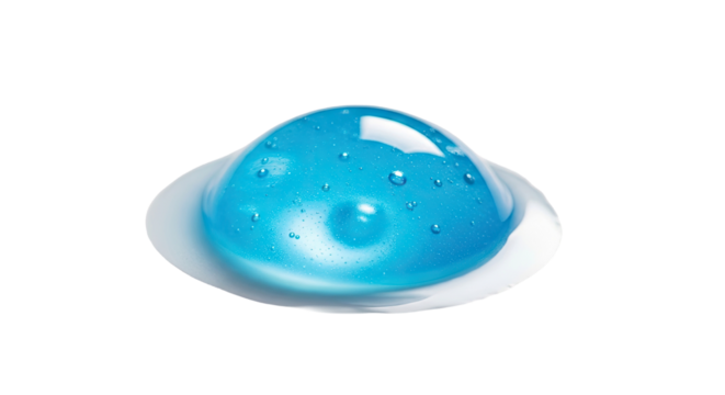 Perfectly Formed Blue Water Droplet Resting on a Clean White Stable Surface Close-up