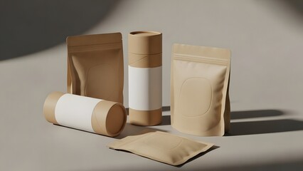 Eco friendly packaging mockups on neutral background