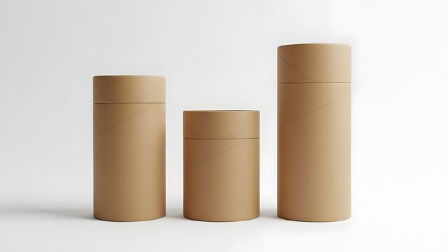 Three brown mockup cardboard tubes on a white background - Powered by Adobe