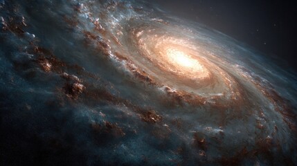 Deep Space Galaxy with Bright Central Core and Surrounding Cosmic Dust