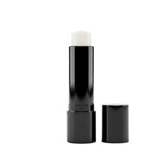 Close-up Macro Shot of Black Chapstick or Lip Balm Against White Background
