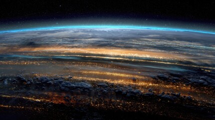 Stunning View of Earth from Space with City Lights and Atmosphere at Night