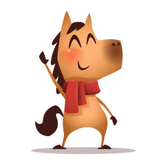 Joyful Cartoon Horse Character with Red Scarf