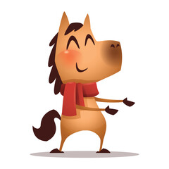 Joyful Cartoon Horse Character with Red Scarf