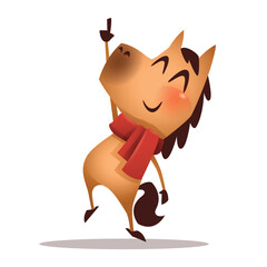 Joyful Cartoon Horse Character with Red Scarf