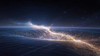Futuristic Digital Landscape with Glowing Data Streams and Cosmic Light Effects