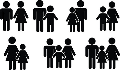 Family icons set representing different family structures
