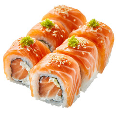 Deliciously Arranged Salmon Sushi Rolls, Perfect for Japanese Cuisine Menu Design