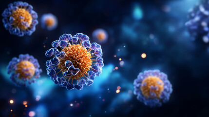 Immune cells microscopic, three-dimensional medical render, cell clusters visualization, body biology medicine, cellular anatomy display, healthcare research concept, scientific il