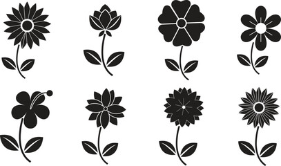 Set of black flower silhouettes on white background vector