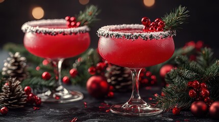 Festive Cranberry Cocktails, Christmas Decor, Dark Background, Holiday Drinks