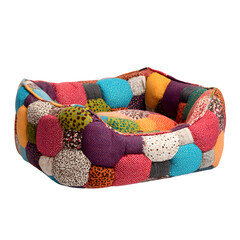 Vibrant Patchwork Pet Bed on White Background for Pets Comfort and Style
