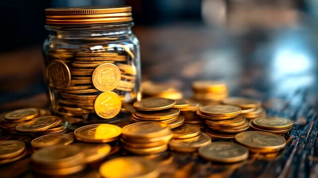 Jar overflows with shiny golden coins