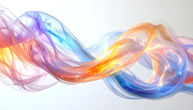 Ethereal Flowing Silk Ribbons in Gradient Hues with Glittering Particles - D Render with Translucent Ribbons and Prism Lighting - Powered by Adobe