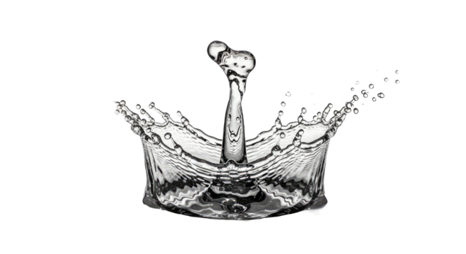 Dramatic Water Splash Drop Impact with Bubbles Black and White Macro Photography