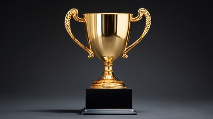 This trophy stands tall with a polished golden surface and ornate handles. It symbolizes victory and excellence perfect for awards in sports or academic events.