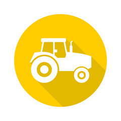 Tractor simple with long shadow icon isolated on transparent background
