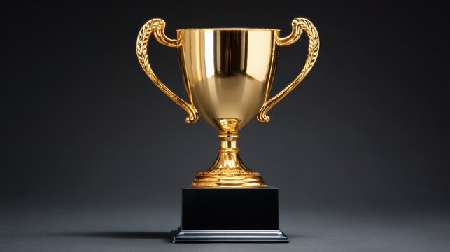 This trophy stands tall with a polished golden surface and ornate handles. It symbolizes victory and excellence perfect for awards in sports or academic events.