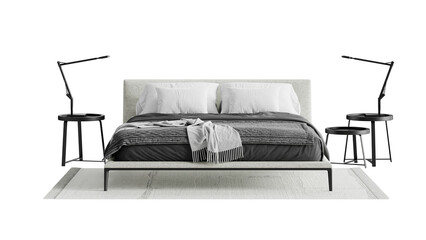 Front view of a modern bed on a transparent background.