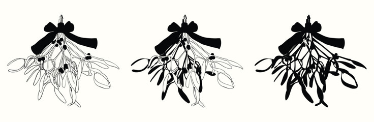 Vintage Mistletoe Bunch Set Illustration