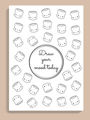 Kawaii Marshmallow Mood Tracker Page Layout, Cute Doodle Emotion Journal Template
