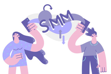 Working with social media management concept.