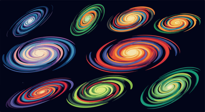 Colorful spiral galaxies set cosmic space swirls