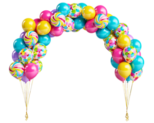 Colorful balloon archway decoration isolated on transparent background