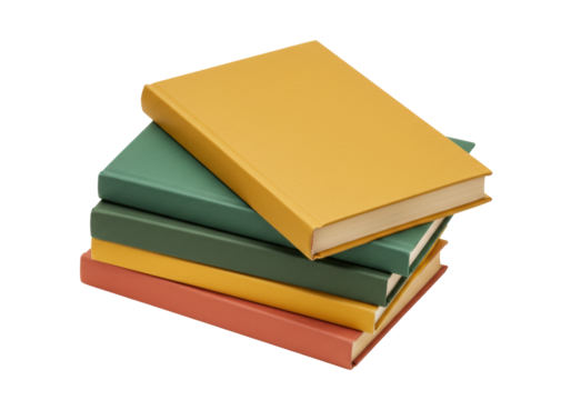 Isolated stack of hardback books in various colors perfect for education or reference material
