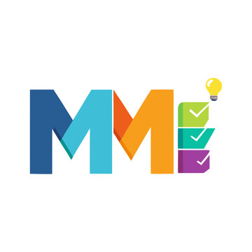 Mme" letter logo with checklist steps and creative lightbulb icon