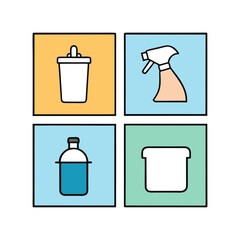 Colorful household product and cleaning supply icon collection