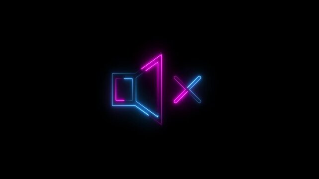 No volume and sound symbol neon motion animation beautiful audio visuals on black background. Neon no sound volume icon with muted speaker not allowed icon , Websites apps designs.