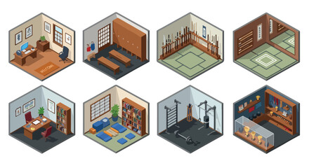 Isometric room interiors collection for various purposes © Pandaman1102