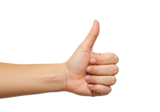 Isolated hand giving a thumbs up gesture, positive concept, approval, success and agreement