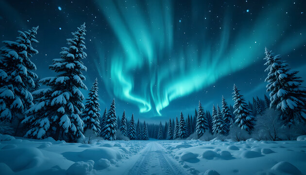 winter landscape with aurora 4k pc wallpaper