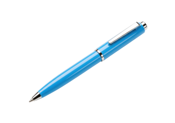 Isolated turquoise ballpoint pen with silver clip for signing contracts, writing notes