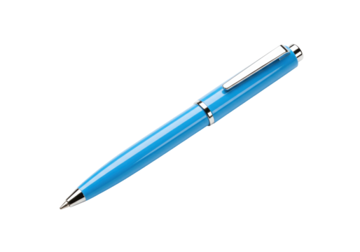 Isolated turquoise ballpoint pen with silver clip for signing contracts, writing notes